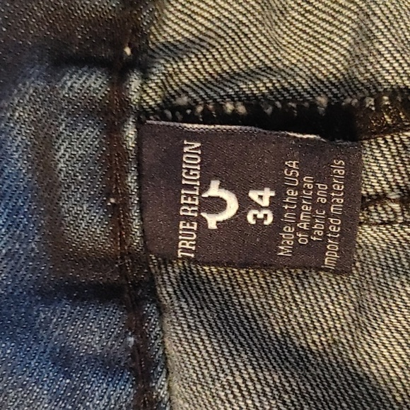 True Religion Mens Ricky Straight Leg Distressed Jeans with Flap, Style M859NWY1 - Picture 9 of 16